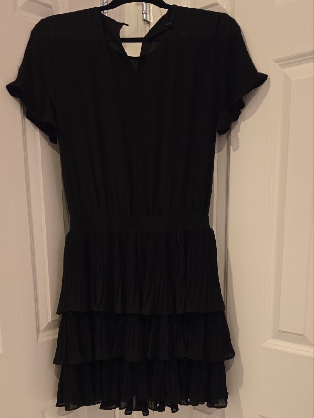 MICHAEL Michael Kors Black Knee Length Dress Tapered Chiffon Layers